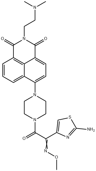 1H-Benz[de]isoquinoline-1,3(2H)-dione, 6-[4-[2-(2-amino-4-thiazolyl)-2-(methoxyimino)acetyl]-1-piperazinyl]-2-[2-(dimethylamino)ethyl]- Struktur