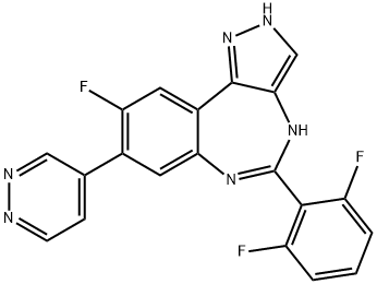 Pyrazolo[4,3-d][1,3]benzodiazepine, 5-(2,6-difluorophenyl)-9-fluoro-2,4-dihydro-8-(4-pyridazinyl)- Struktur