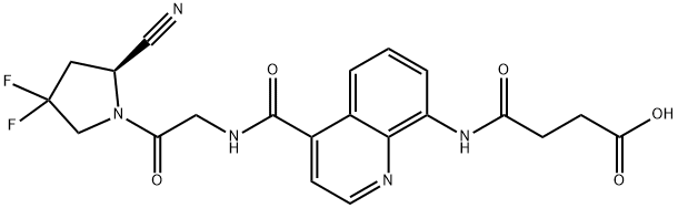 (S)-4-((4-((2-(2-cyano-4,4-difluoropyrrolidin-1-yl)-2-oxoethyl)carbamoyl)quinolin-8-yl)amino)-4-oxobutanoic acid Struktur