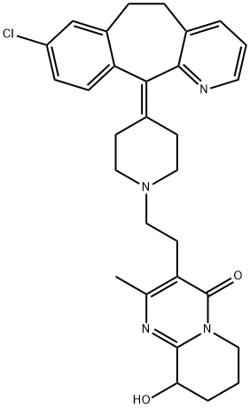 3-[2-[4-(8-Chloro-5,6-dihydro-11H-benzo[5,6]cyclohepta[1,2-b]pyridin-11-ylidene)-1-piperidinyl]ethyl]-6,7,8,9-tetrahydro-9-hydroxy-2-methyl-4H-pyrido[1,2-a]pyrimidin-4-one Struktur