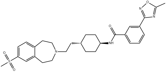 Benzamide, 3-(5-methyl-1,2,4-oxadiazol-3-yl)-N-[trans-4-[2-[1,2,4,5-tetrahydro-7-(methylsulfonyl)-3H-3-benzazepin-3-yl]ethyl]cyclohexyl]- Struktur