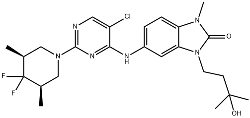 2H-Benzimidazol-2-one, 5-[[5-chloro-2-[(3R,5S)-4,4-difluoro-3,5-dimethyl-1-piperidinyl]-4-pyrimidinyl]amino]-1,3-dihydro-3-(3-hydroxy-3-methylbutyl)-1-methyl- Struktur