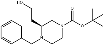 1-Piperazinecarboxylic acid, 3-(2-hydroxyethyl)-4-(phenylmethyl)-, 1,1-dimethylethyl ester, (3S)- Struktur