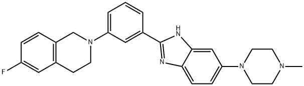 Isoquinoline, 6-fluoro-1,2,3,4-tetrahydro-2-[3-[6-(4-methyl-1-piperazinyl)-1H-benzimidazol-2-yl]phenyl]- Struktur