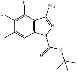 1H-Indazole-1-carboxylic acid, 3-amino-4-bromo-5-chloro-6-methyl-, 1,1-dimethylethyl ester Struktur