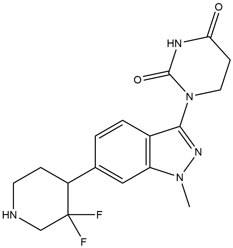 1-[6-(3,3-Difluoro-4-piperidinyl)-1-methyl-1H-indazol-3-yl]dihydro-2,4(1H,3H)-pyrimidinedione Struktur