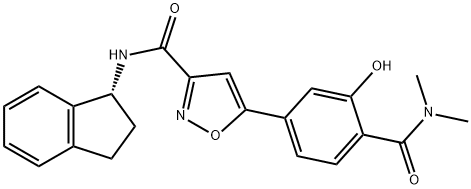 3-Isoxazolecarboxamide, N-[(1R)-2,3-dihydro-1H-inden-1-yl]-5-[4-[(dimethylamino)carbonyl]-3-hydroxyphenyl]- Struktur