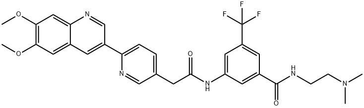 3-Pyridineacetamide, 6-(6,7-dimethoxy-3-quinolinyl)-N-[3-[[[2-(dimethylamino)ethyl]amino]carbonyl]-5-(trifluoromethyl)phenyl]- Struktur