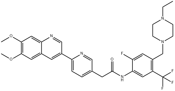 3-Pyridineacetamide, 6-(6,7-dimethoxy-3-quinolinyl)-N-[4-[(4-ethyl-1-piperazinyl)methyl]-2-fluoro-5-(trifluoromethyl)phenyl]- Struktur