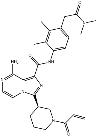 Imidazo[1,5-a]pyrazine-1-carboxamide, 8-amino-N-[4-[2-(dimethylamino)-2-oxoethyl]-2,3-dimethylphenyl]-3-[(3R)-1-(1-oxo-2-propen-1-yl)-3-piperidinyl]- Structure