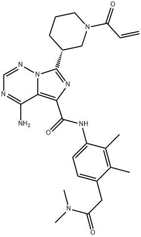 Imidazo[5,1-f][1,2,4]triazine-5-carboxamide, 4-amino-N-[4-[2-(dimethylamino)-2-oxoethyl]-2,3-dimethylphenyl]-7-[(3R)-1-(1-oxo-2-propen-1-yl)-3-piperidinyl]- Struktur