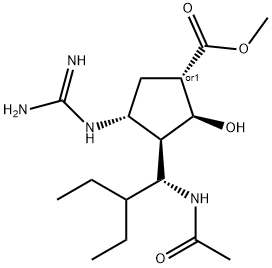 rel-Methyl (1S,2S,3R,4R)-3-[(1R)-1-(acetylamino)-2-ethylbutyl]-4-[(aminoiminomethyl)amino]-2-hydroxycyclopentanecarboxylate Struktur