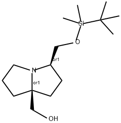 1H-Pyrrolizine-7a(5H)-methanol, 3-[[[(1,1-dimethylethyl)dimethylsilyl]oxy]methyl]tetrahydro-, (3R,7aS)-rel- Struktur