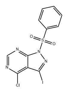 1H-Pyrazolo[3,4-d]pyrimidine, 4-chloro-3-iodo-1-(phenylsulfonyl)- Struktur