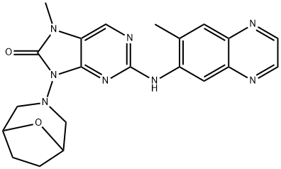 8H-Purin-8-one, 7,9-dihydro-7-methyl-2-[(7-methyl-6-quinoxalinyl)amino]-9-(8-oxa-3-azabicyclo[3.2.1]oct-3-yl)- Structure