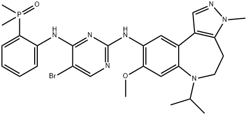 2,4-Pyrimidinediamine, 5-bromo-N4-[2-(dimethylphosphinyl)phenyl]-N2-[3,4,5,6-tetrahydro-8-methoxy-3-methyl-6-(1-methylethyl)pyrazolo[3,4-d][1]benzazepin-9-yl]- Struktur