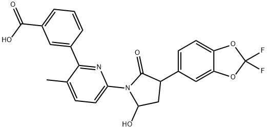 3-[6-[3-(2,2-Difluoro-1,3-benzodioxol-5-yl)-5-hydroxy-2-oxo-1-pyrrolidinyl]-3-methyl-2-pyridinyl]benzoic acid Struktur