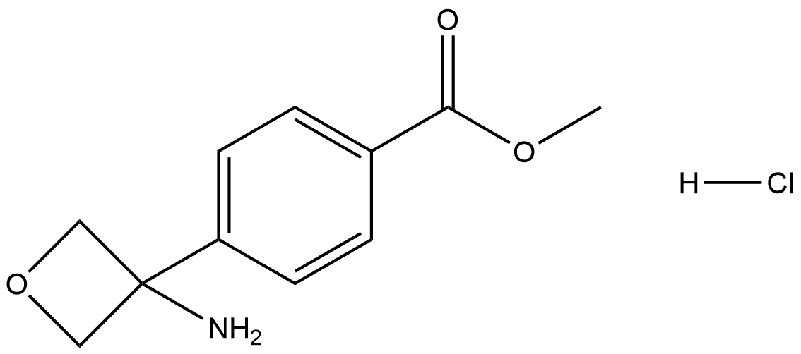 Benzoic acid, 4-(3-amino-3-oxetanyl)-, methyl ester, hydrochloride (1:1) Struktur