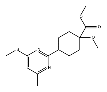 Cyclohexanecarboxylic acid, 1-methoxy-4-[4-methyl-6-(methylthio)-2-pyrimidinyl]-, methyl ester Struktur