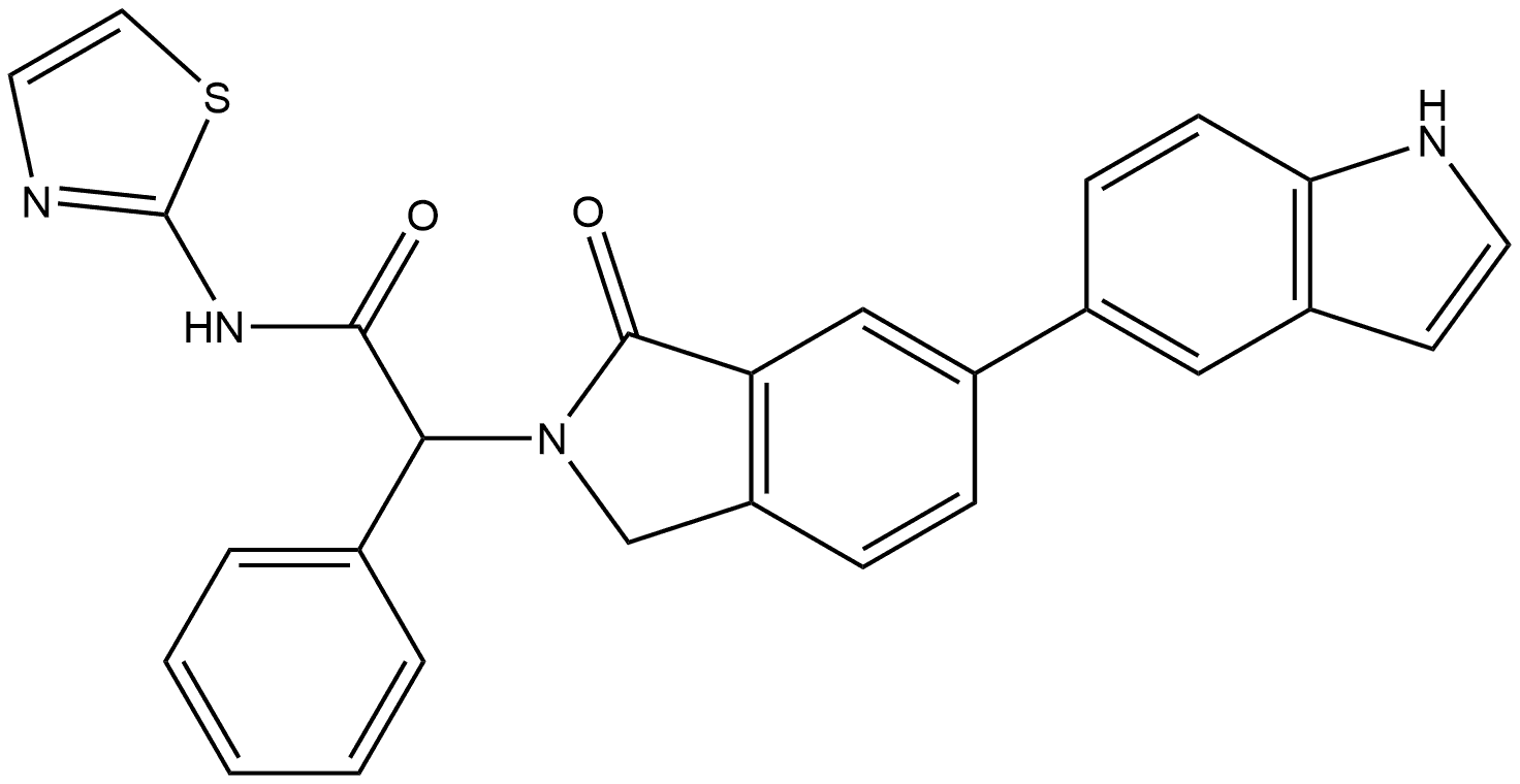 2H-Isoindole-2-acetamide, 1,3-dihydro-6-(1H-indol-5-yl)-1-oxo-α-phenyl-N-2-thiazolyl- Struktur