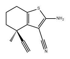 Benzo[b]thiophene-3-carbonitrile, 2-amino-4-ethynyl-4,5,6,7-tetrahydro-4-methyl-, (4R)- Struktur