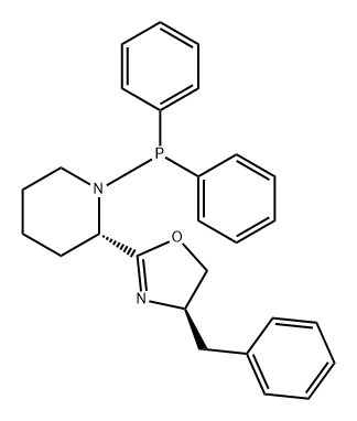 (R)-4-Benzyl-2-((S)-1-(diphenylphosphanyl)piperidin-2-yl)-4,5-dihydrooxazole Struktur