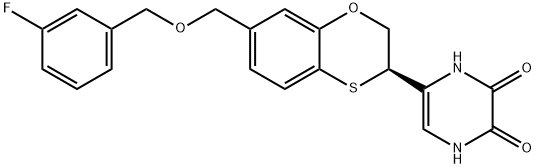 2,3-Pyrazinedione, 5-[(3R)-7-[[(3-fluorophenyl)methoxy]methyl]-2,3-dihydro-1,4-benzoxathiin-3-yl]-1,4-dihydro- Struktur