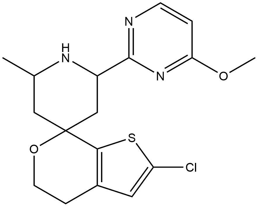 2'-chloro-2-(4-methoxypyrimidin-2-yl)-6-methyl-4',5'-dihydrospiro[piperidine-4,7'-thieno[2,3-c]pyran Struktur