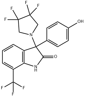 2H-Indol-2-one, 1,3-dihydro-3-(4-hydroxyphenyl)-3-(3,3,4,4-tetrafluoro-1-pyrrolidinyl)-7-(trifluoromethyl)- Struktur