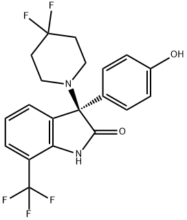 2H-Indol-2-one, 3-(4,4-difluoro-1-piperidinyl)-1,3-dihydro-3-(4-hydroxyphenyl)-7-(trifluoromethyl)-, (3R)- Struktur