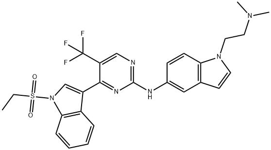 5-[[4-[1-(Ethylsulfonyl)-1H-indol-3-yl]-5-(trifluoromethyl)-2-pyrimidinyl]amino]-N,N-dimethyl-1H-indole-1-ethanamine Struktur