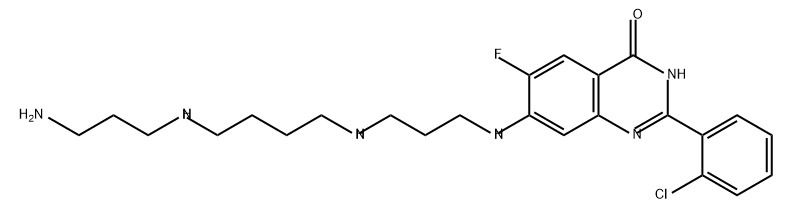 4(3H)-Quinazolinone, 7-[[3-[[4-[(3-aminopropyl)amino]butyl]amino]propyl]amino]-2-(2-chlorophenyl)-6-fluoro- Struktur