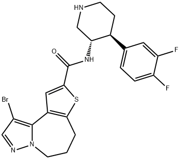 1-Bromo-N-[(3S,4S)-4-(3,4-difluorophenyl)-3-piperidinyl]-6,7-dihydro-5H-pyrazolo[1,5-a]thieno[3,2-c]azepine-9-carboxamide Struktur