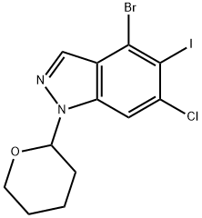 1H-Indazole, 4-bromo-6-chloro-5-iodo-1-(tetrahydro-2H-pyran-2-yl)- Struktur