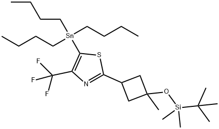 Thiazole, 2-[3-[[(1,1-dimethylethyl)dimethylsilyl]oxy]-3-methylcyclobutyl]-5-(tributylstannyl)-4-(trifluoromethyl)- Struktur