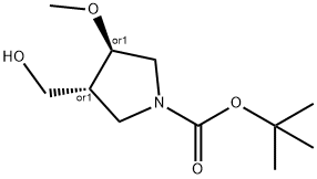 1-Pyrrolidinecarboxylic acid, 3-(hydroxymethyl)-4-methoxy-, 1,1-dimethylethyl ester, (3R,4R)-rel- Struktur