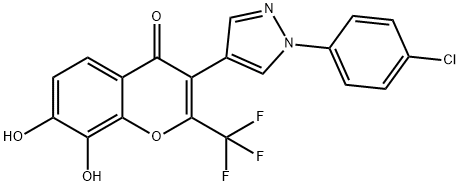 4H-1-Benzopyran-4-one, 3-[1-(4-chlorophenyl)-1H-pyrazol-4-yl]-7,8-dihydroxy-2-(trifluoromethyl)- Struktur