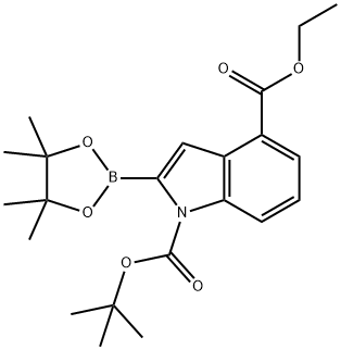 1H-Indole-1,4-dicarboxylic acid, 2-(4,4,5,5-tetramethyl-1,3,2-dioxaborolan-2-yl)-, 1-(1,1-dimethylethyl) 4-ethyl ester Struktur