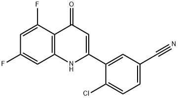 4-Chloro-3-(5,7-difluoro-1,4-dihydro-4-oxo-2-quinolinyl)benzonitrile Struktur