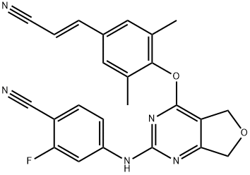 Benzonitrile, 4-[[4-[4-[(1E)-2-cyanoethenyl]-2,6-dimethylphenoxy]-5,7-dihydrofuro[3,4-d]pyrimidin-2-yl]amino]-2-fluoro- Struktur