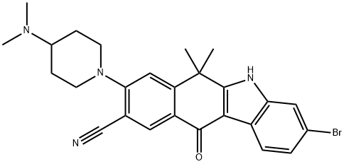 5H-Benzo[b]carbazole-9-carbonitrile, 3-bromo-8-[4-(dimethylamino)-1-piperidinyl]-6,11-dihydro-6,6-dimethyl-11-oxo- Struktur