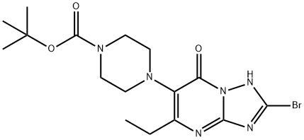 1-Piperazinecarboxylic acid, 4-(2-bromo-5-ethyl-1,7-dihydro-7-oxo[1,2,4]triazolo[1,5-a]pyrimidin-6-yl)-, 1,1-dimethylethyl ester Struktur