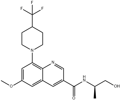 N-[(1R)-2-Hydroxy-1-methylethyl]-6-methoxy-8-[4-(trifluoromethyl)-1-piperidinyl]-3-quinolinecarboxamide Struktur