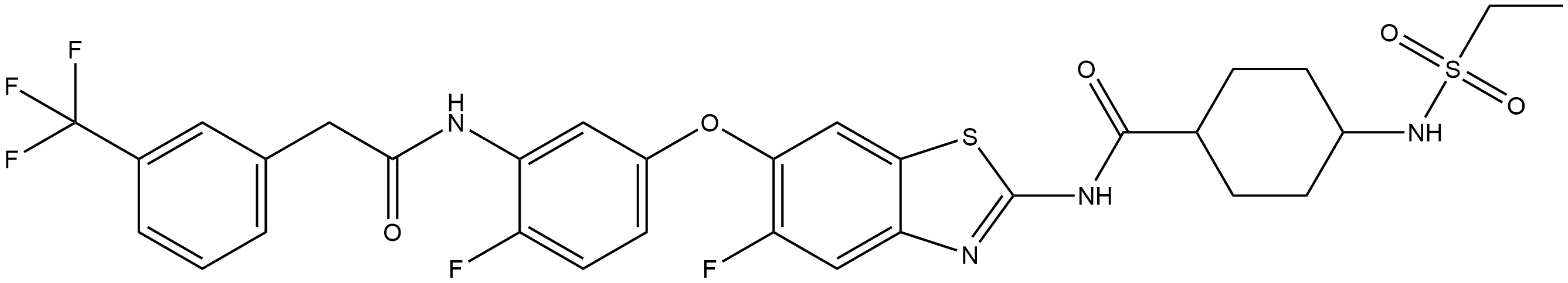 Benzeneacetamide, N-[5-[[2-[[[4-[(ethylsulfonyl)amino]cyclohexyl]carbonyl]amino]-5-fluoro-6-benzothiazolyl]oxy]-2-fluorophenyl]-3-(trifluoromethyl)- Struktur