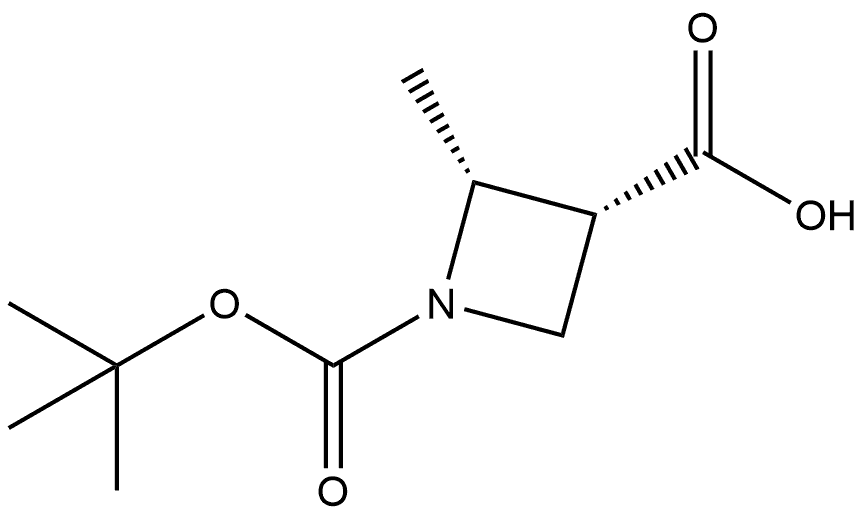 (2R,3R)-1-(tert-butoxycarbonyl)-2-methylazetidine-3-carboxylic acid Struktur