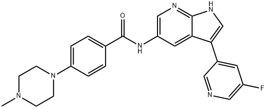 Benzamide, N-[3-(5-fluoro-3-pyridinyl)-1H-pyrrolo[2,3-b]pyridin-5-yl]-4-(4-methyl-1-piperazinyl)- Struktur