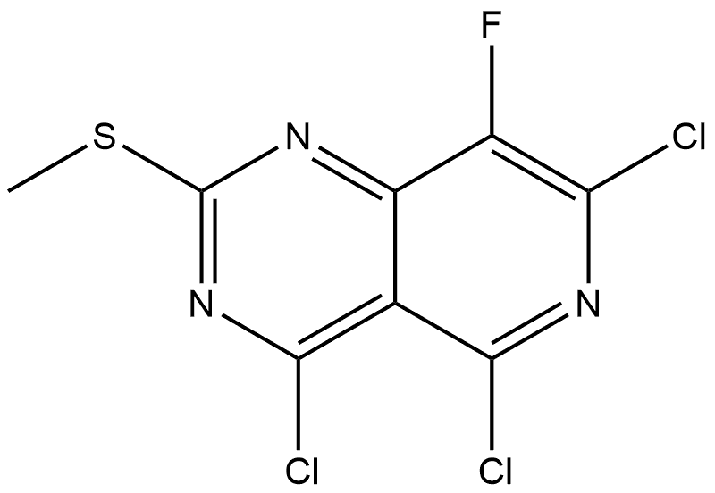 Pyrido[4,3-d]pyrimidine, 4,5,7-trichloro-8-fluoro-2-(methylthio)- Struktur