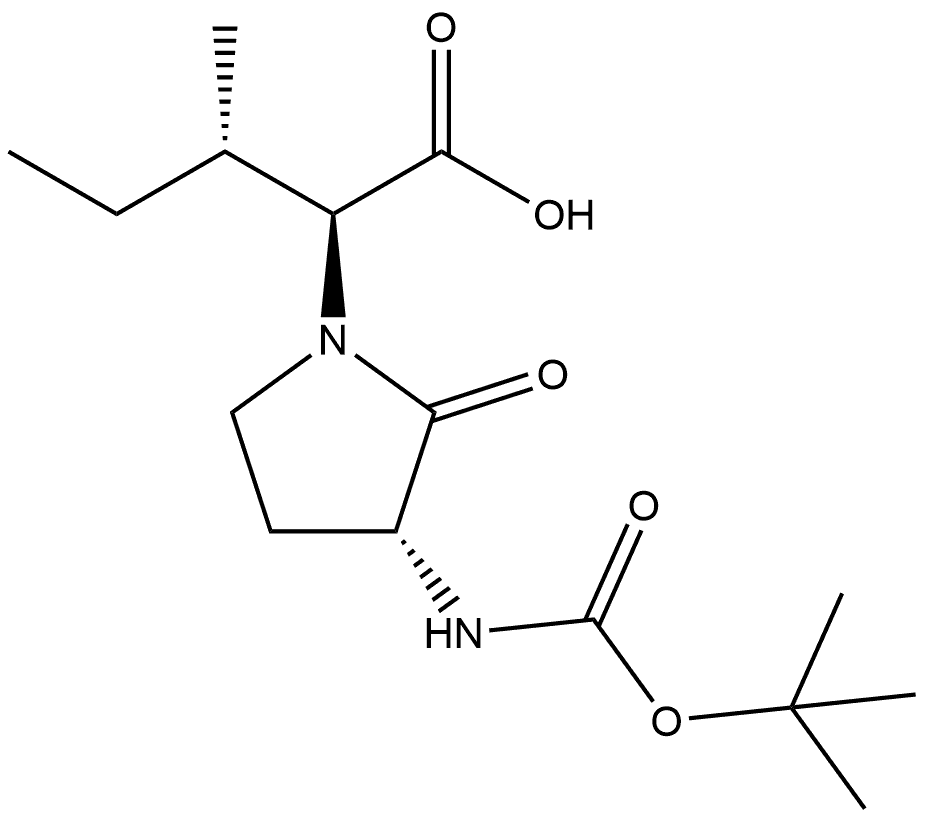 (2S,3S)-2-((R)-3-((tert-butoxycarbonyl)amino)-2-oxopyrrolidin-1-yl)-3-methylpentanoic acid Struktur