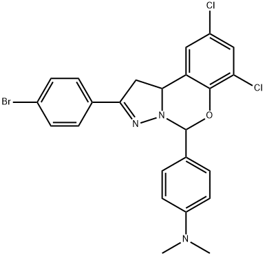 4-[4-(4-bromophenyl)-10,12-dichloro-8-oxa-5,6-diazatricyclo[7.4.0.0^{2,6}]trideca-1(9),4,10,12-tetraen-7-yl]-N,N-dimethylaniline Struktur