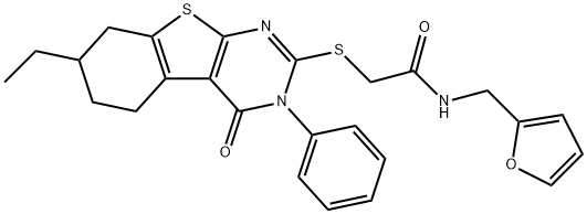 2-[(7-ethyl-4-oxo-3-phenyl-5,6,7,8-tetrahydro-[1]benzothiolo[2,3-d]pyrimidin-2-yl)sulfanyl]-N-(furan-2-ylmethyl)acetamide Struktur